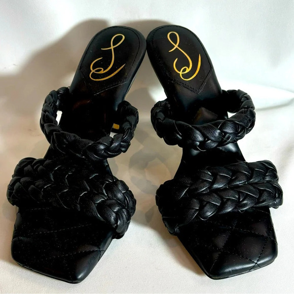 SAM EDELMAN SZ 8.5 Heels Slip on Mules Square Toe Braided Vegan Leather Sandals - Picture 1 of 11